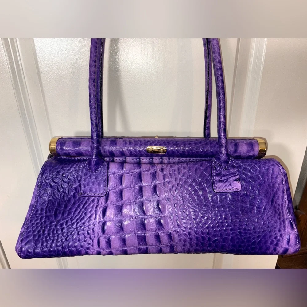RARE XL Italian Leather Croc Doctor Bag - Electric Amethyst - Picture 10 of 16